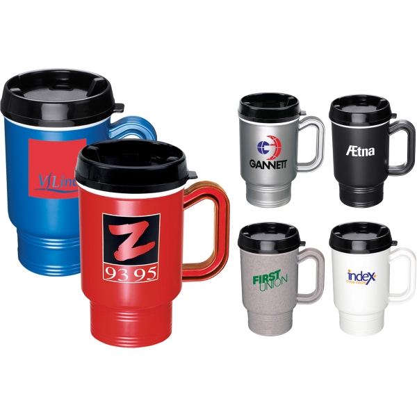 Travel Mugs with White Liners, Custom Printed With Your Logo!
