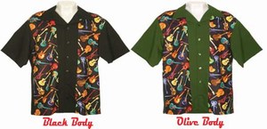 Custom Printed Rock and Roll Vintage Guitars Bowling Shirts