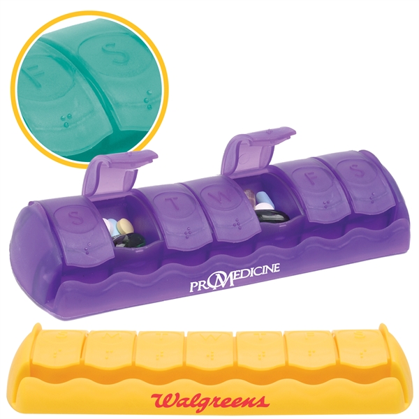 7 Day Pill Boxes For Under A Dollar, Custom Imprinted With Your Logo!